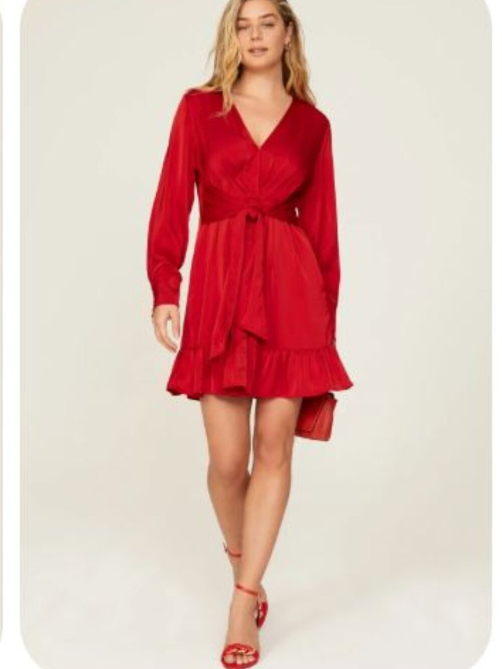 Marissa Webb Satin Tie Wrap Front Dress Womens 10 Red Scarlet Hanging